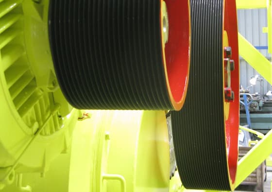 PM poly-V-belt pulleys in use
