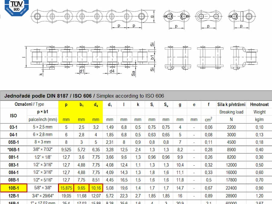 Looking up the measured values in the TYMA chain catalog. Found on the 10B-1 row.