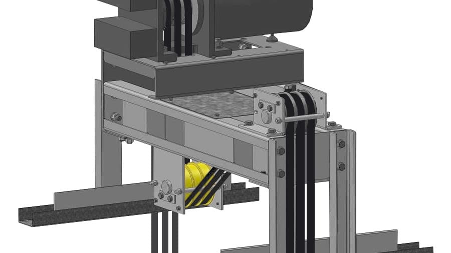 Passenger elevator traction system with CONTI POLYROPE belts and an outer diverting pulley